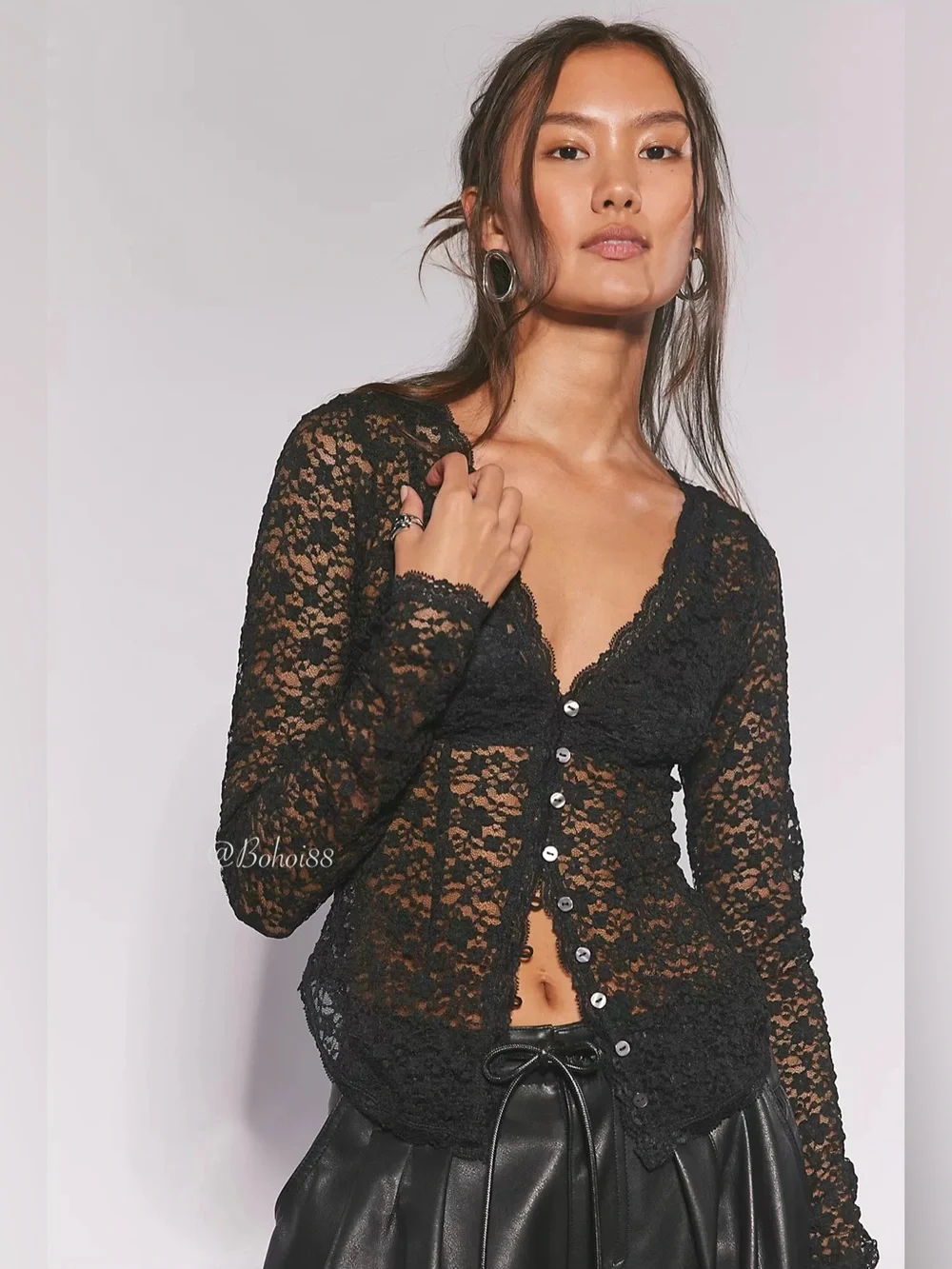 NWT Free People Lara Lace Long Sleeve Top
